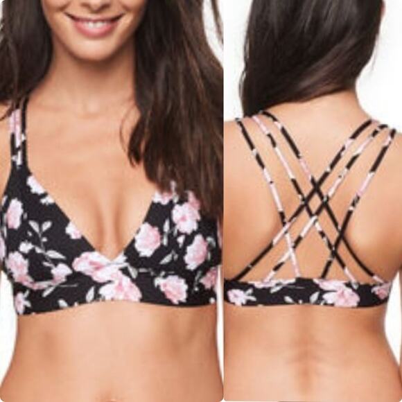 PINK VS | Floral Strappy Back Deep V Bralette - Picture 1 of 8
